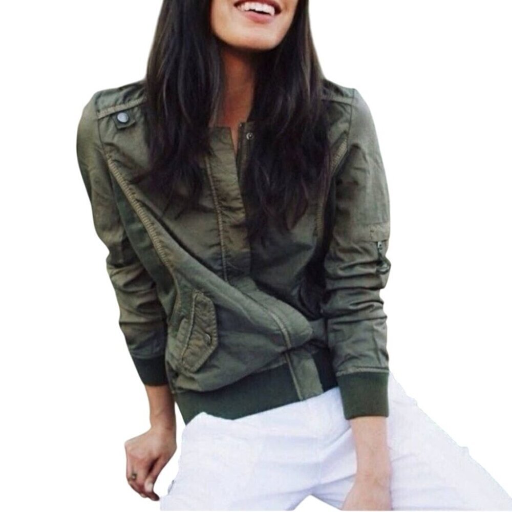 Anthropologie Marrakech Vista Bomber Jacket Green Brown Full Zip Pockets Size XS